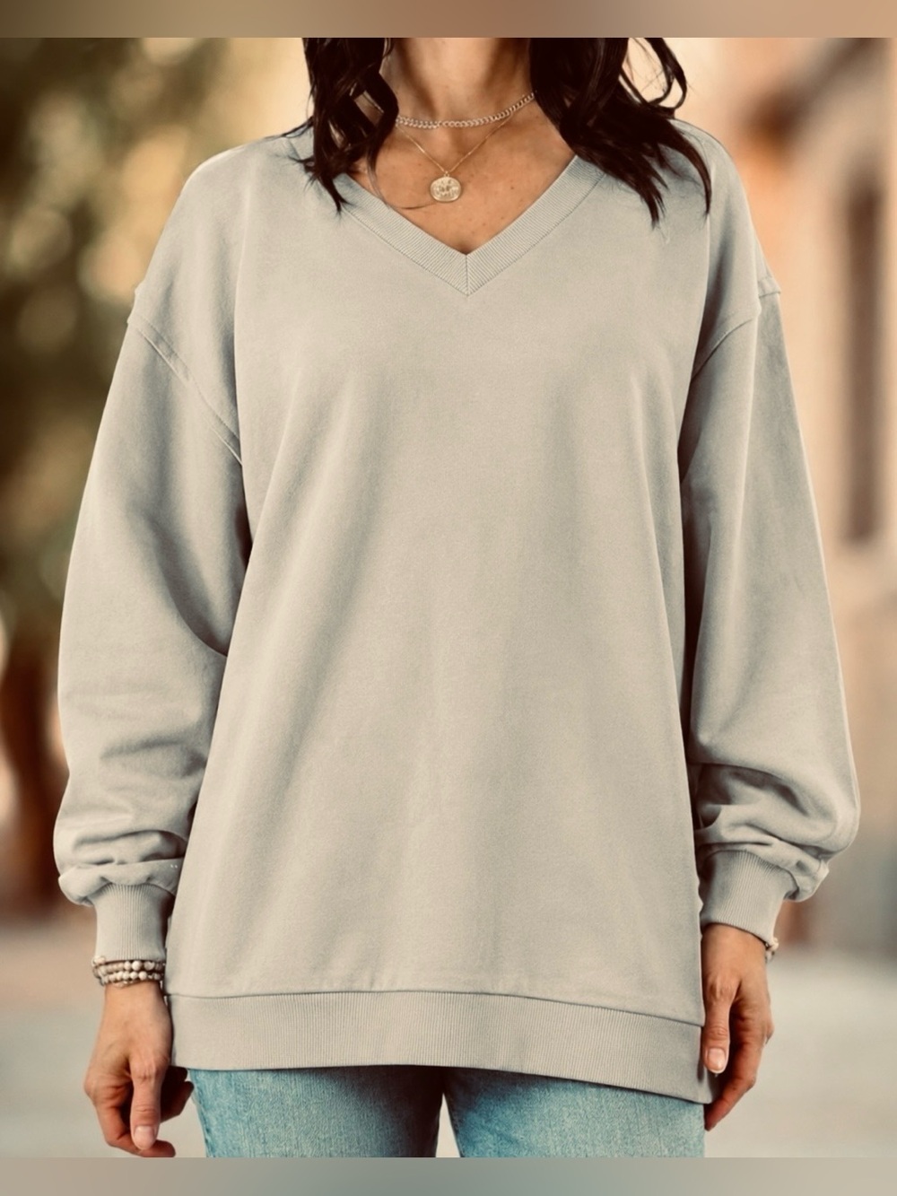 Jackson Rowe Modal Blend Grey V-Neck Sweatshirt Size Small